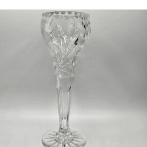 Vintage American Brilliant Period ABP Cut Glass Bud Vase 10.5"H Pineapple/Leaves